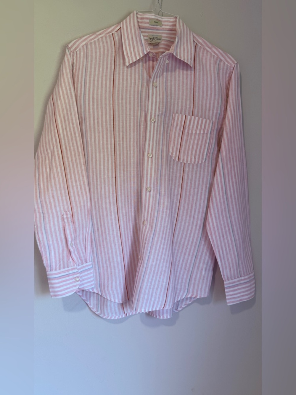 J. Crew Mens Pink and White Stripe 💯 Irish Linen Baird Mcnutt Shirt Slim Fit M